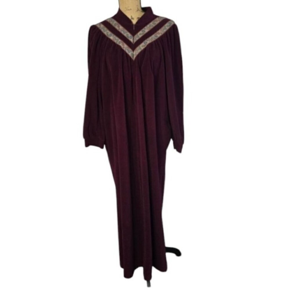 Vintage Vanity Fair Eggplant Velour Maxi Night Gown House Dress